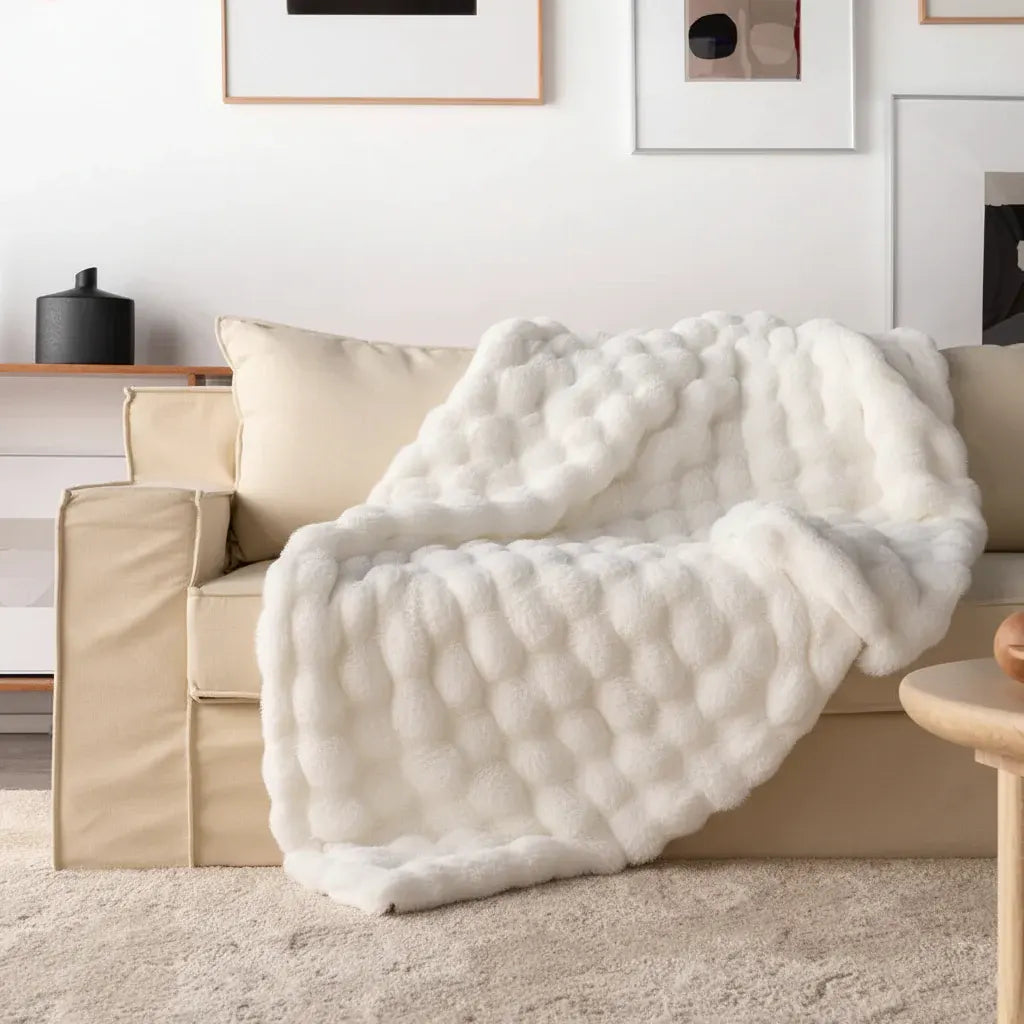 Plush Faux Fur Throw Blanket - Soft Cozy Sofa & Bed Cover