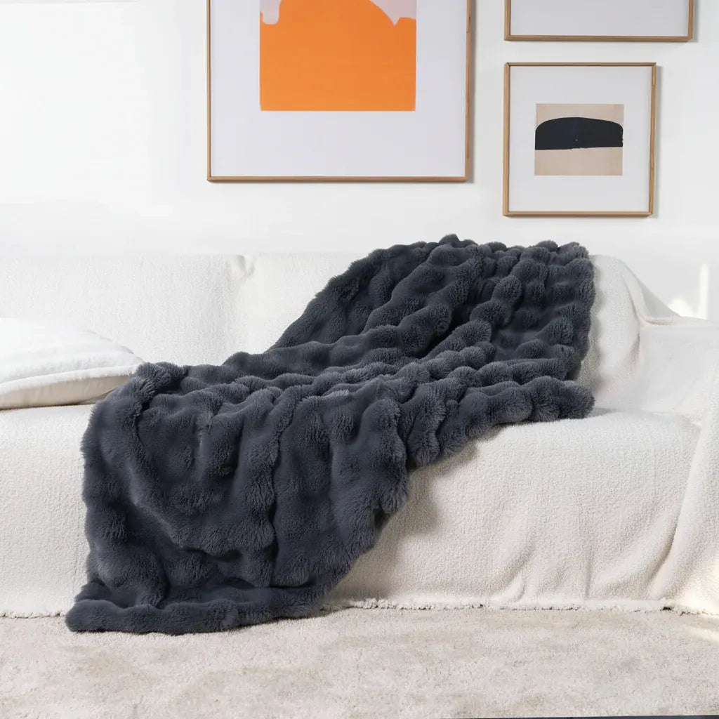 Plush Faux Fur Throw Blanket - Soft Cozy Sofa & Bed Cover