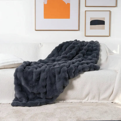 Plush Faux Fur Throw Blanket - Soft Cozy Sofa & Bed Cover