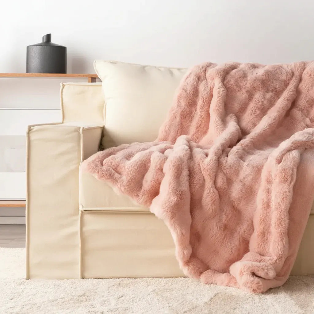 Plush Faux Fur Throw Blanket - Soft Cozy Sofa & Bed Cover