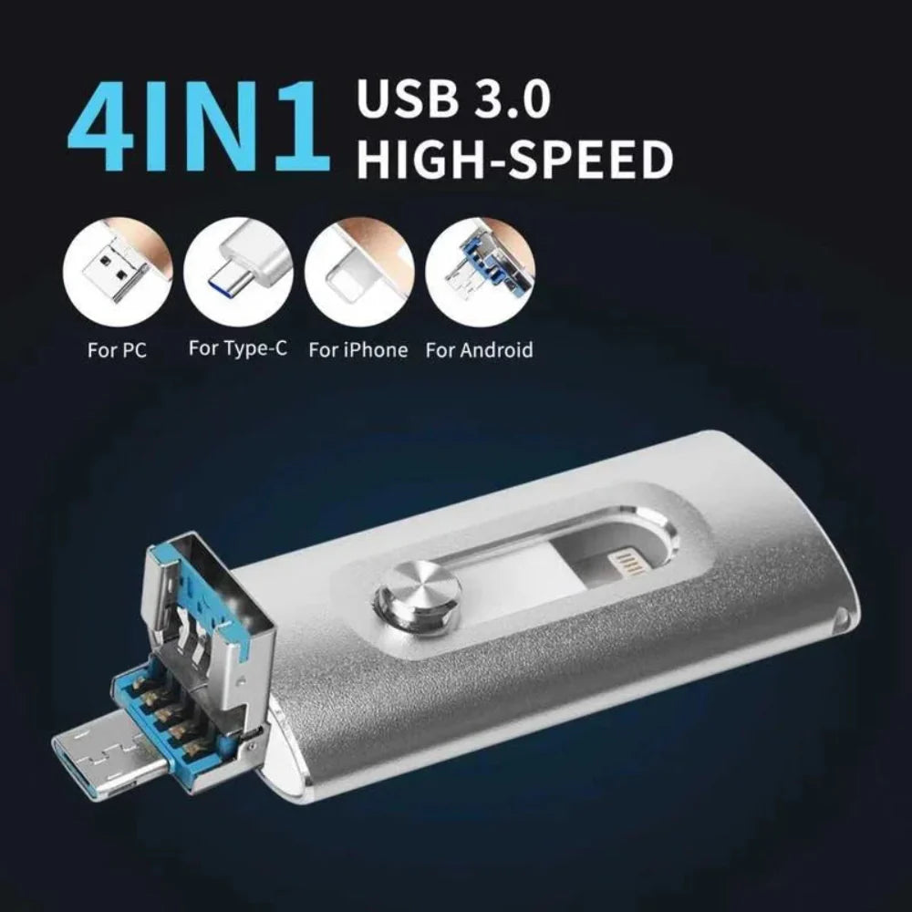 Portable 4-in-1 USB 3.0 SSD External Hard Drive with OTG Flash Storage