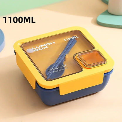 Portable Bento Lunch Box with Leak-Proof Design & Cutlery Set – Microwave & Dishwasher Safe