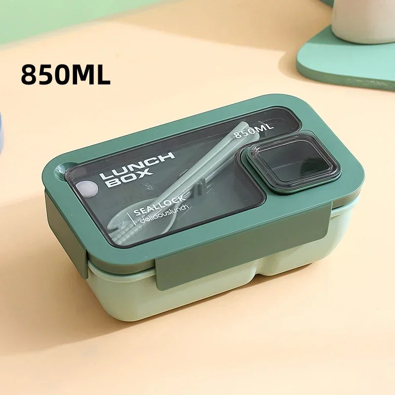 Portable Bento Lunch Box with Leak-Proof Design & Cutlery Set – Microwave & Dishwasher Safe