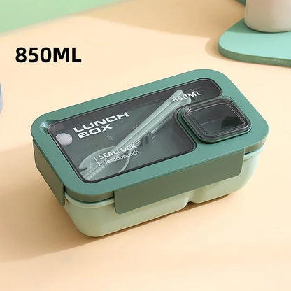 Portable Bento Lunch Box with Leak-Proof Design & Cutlery Set – Microwave & Dishwasher Safe