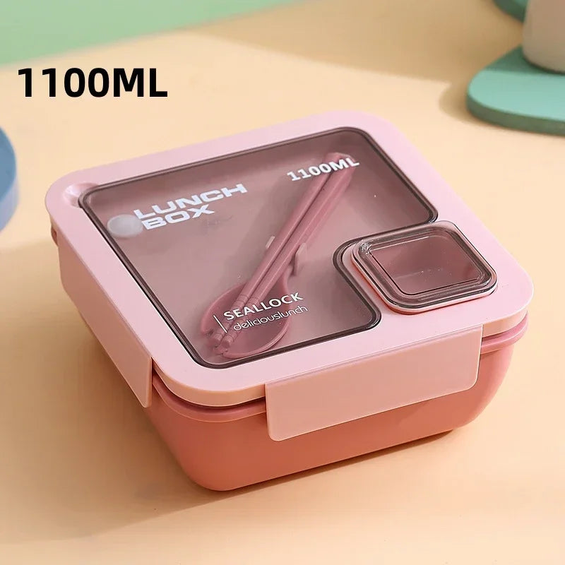 Portable Bento Lunch Box with Leak-Proof Design & Cutlery Set – Microwave & Dishwasher Safe