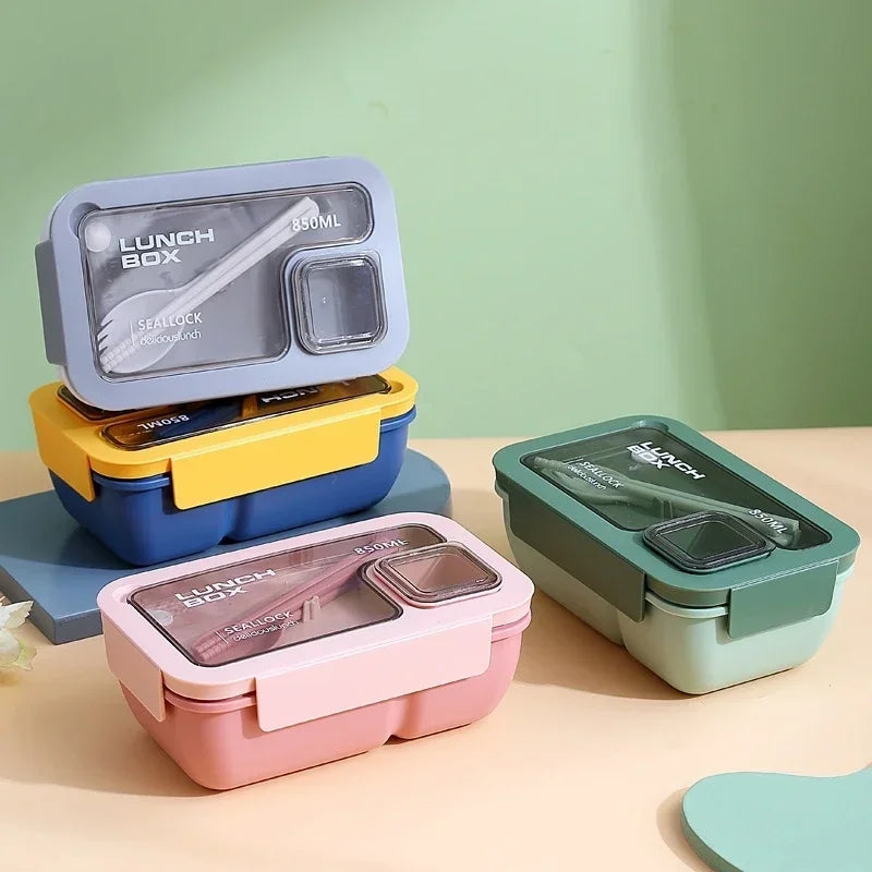 Portable Bento Lunch Box with Leak-Proof Design & Cutlery Set – Microwave & Dishwasher Safe