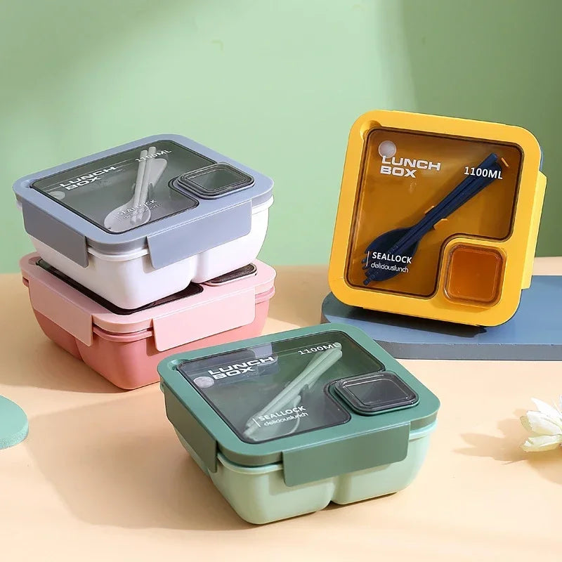 Portable Bento Lunch Box with Leak-Proof Design & Cutlery Set – Microwave & Dishwasher Safe