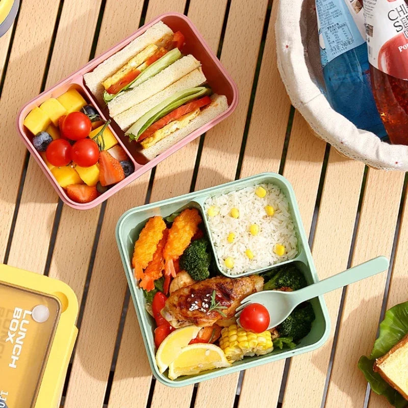 Portable Bento Lunch Box with Leak-Proof Design & Cutlery Set – Microwave & Dishwasher Safe