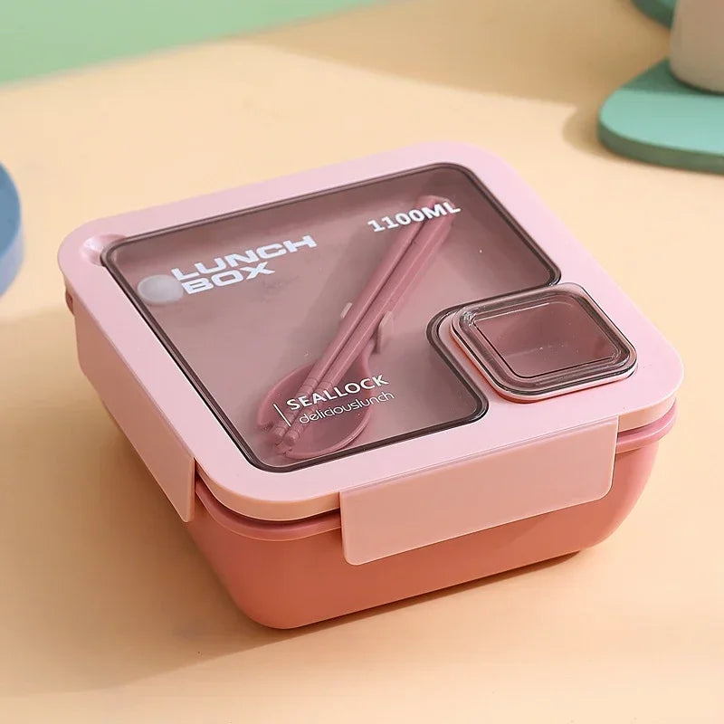 Portable Bento Lunch Box with Leak-Proof Design & Cutlery Set – Microwave & Dishwasher Safe