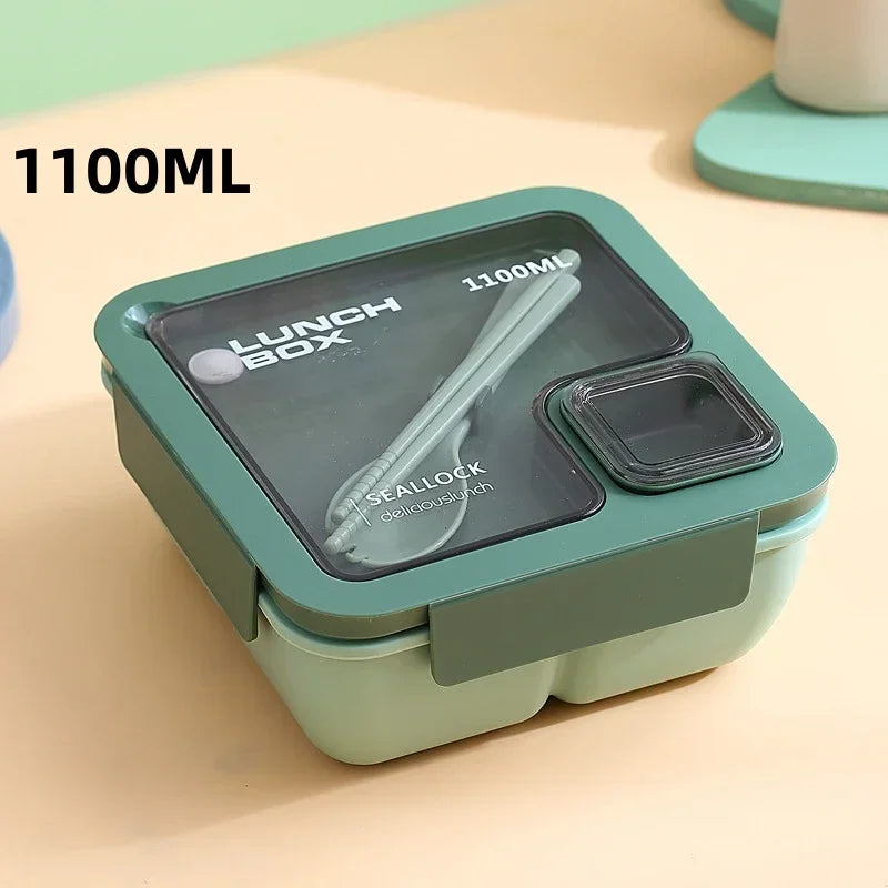 Portable Bento Lunch Box with Leak-Proof Design & Cutlery Set – Microwave & Dishwasher Safe