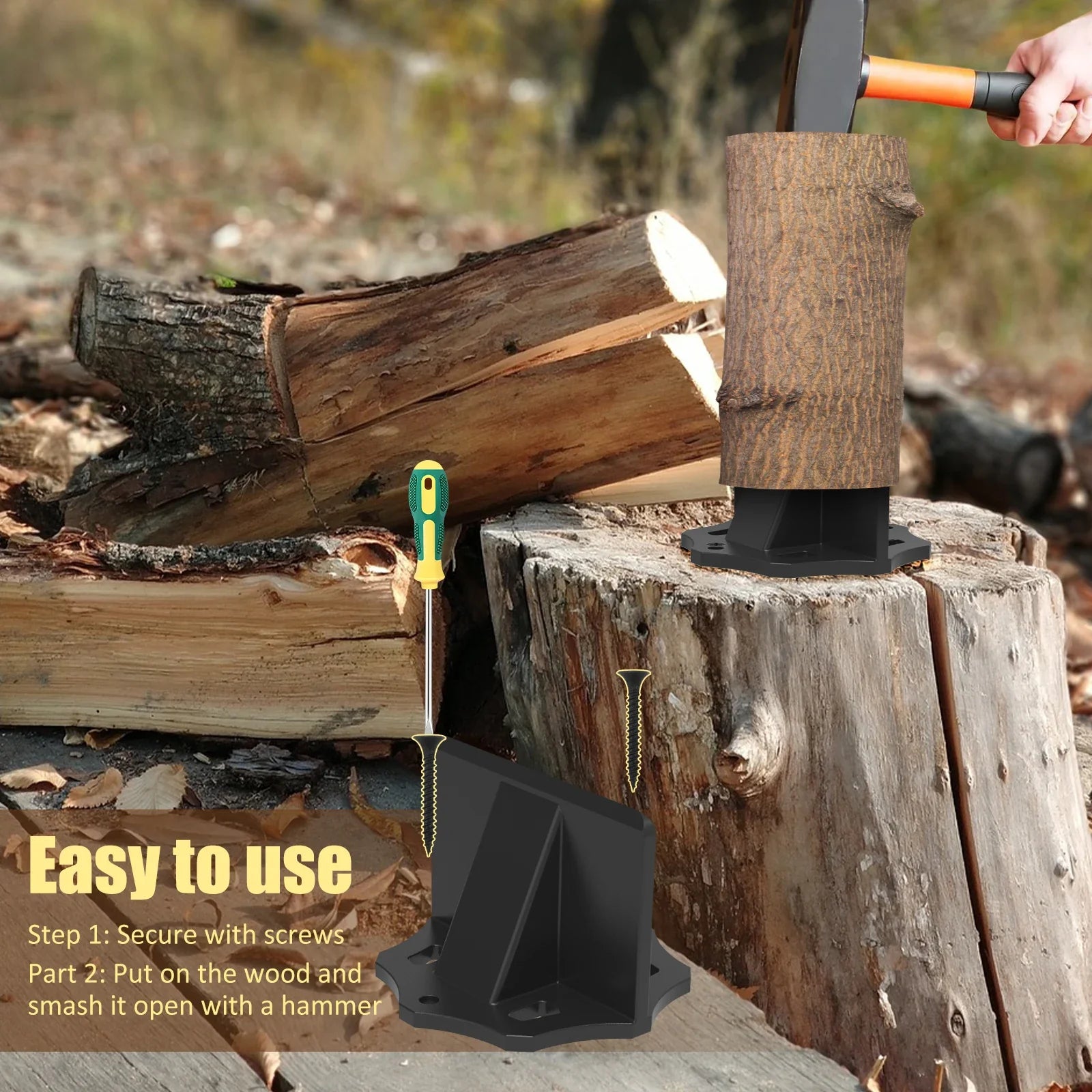 Portable Carbon Steel Log Splitter Tool with Cloth Carrying Bag