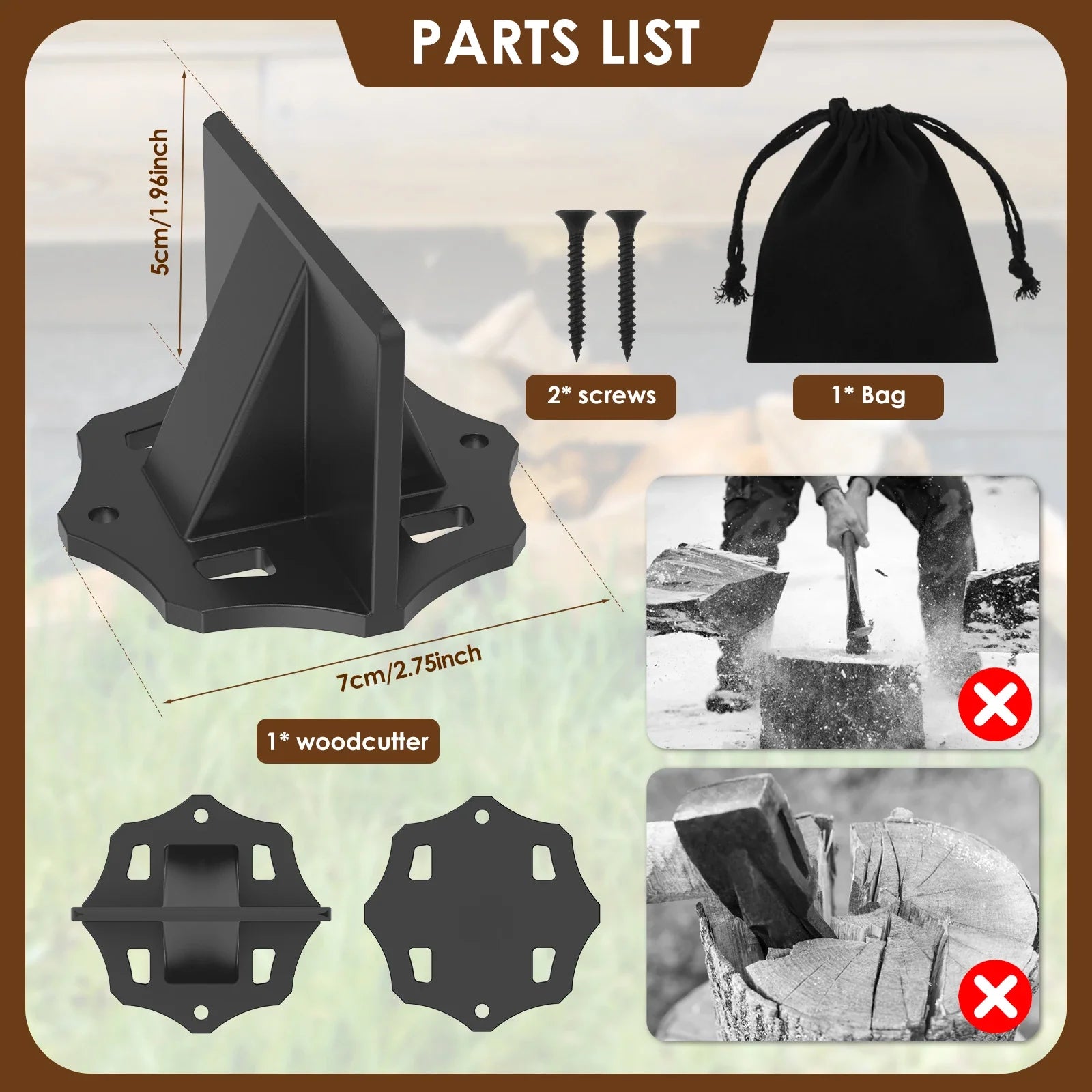 Portable Carbon Steel Log Splitter Tool with Cloth Carrying Bag