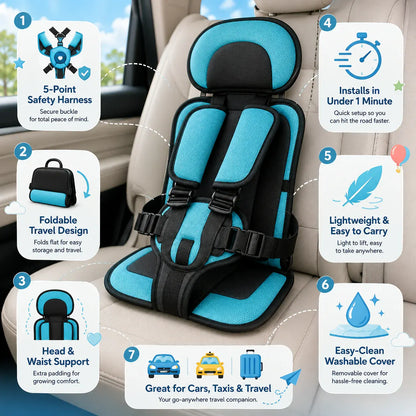 Portable Child Booster with Travel Safety Harness for Car Seats