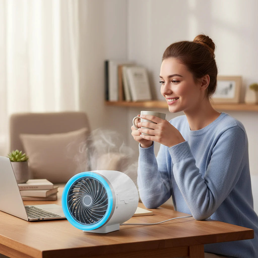 Portable Cooling Fan with LED Lights and Ice Packs for Room