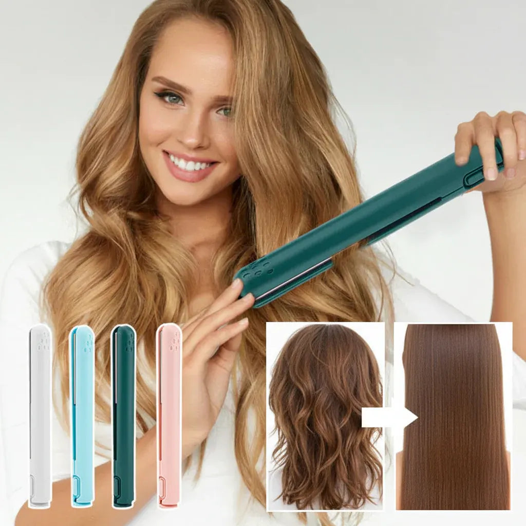 Portable Cordless Ceramic Hair Straightener & Mini Curling Iron Styler