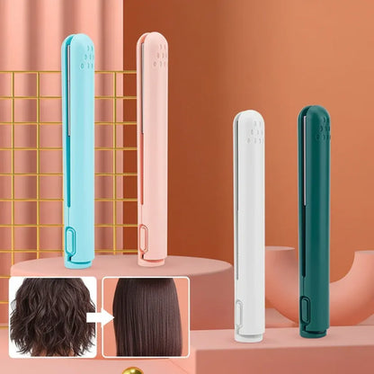 Portable Cordless Ceramic Hair Straightener & Mini Curling Iron Styler