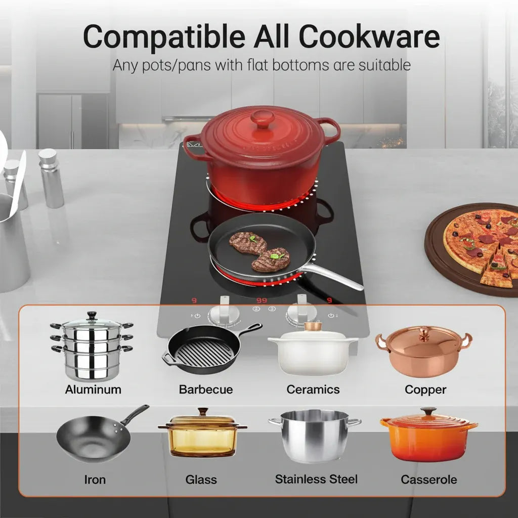 Portable Dual Burner Electric Cooktop with Knob Control