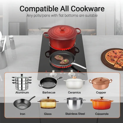 Portable Dual Burner Electric Cooktop with Knob Control