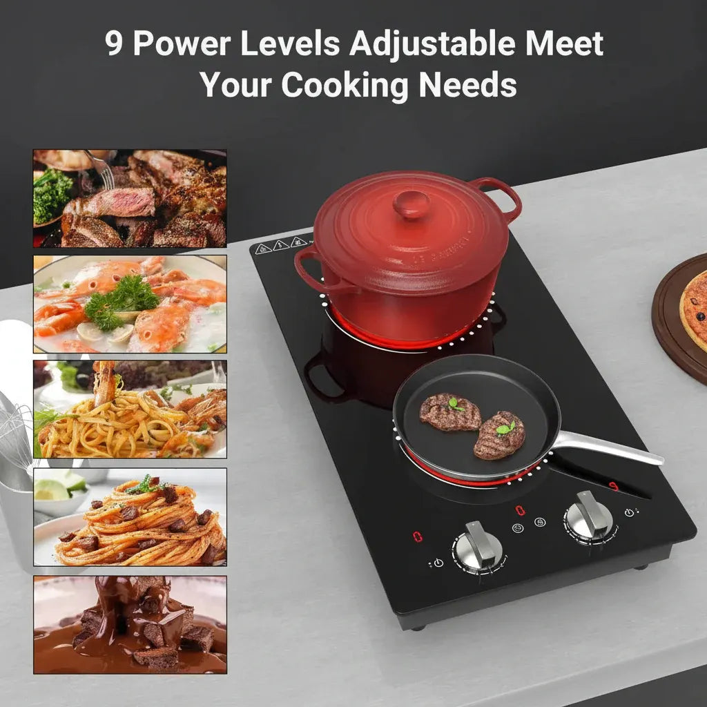 Portable Dual Burner Electric Cooktop with Knob Control