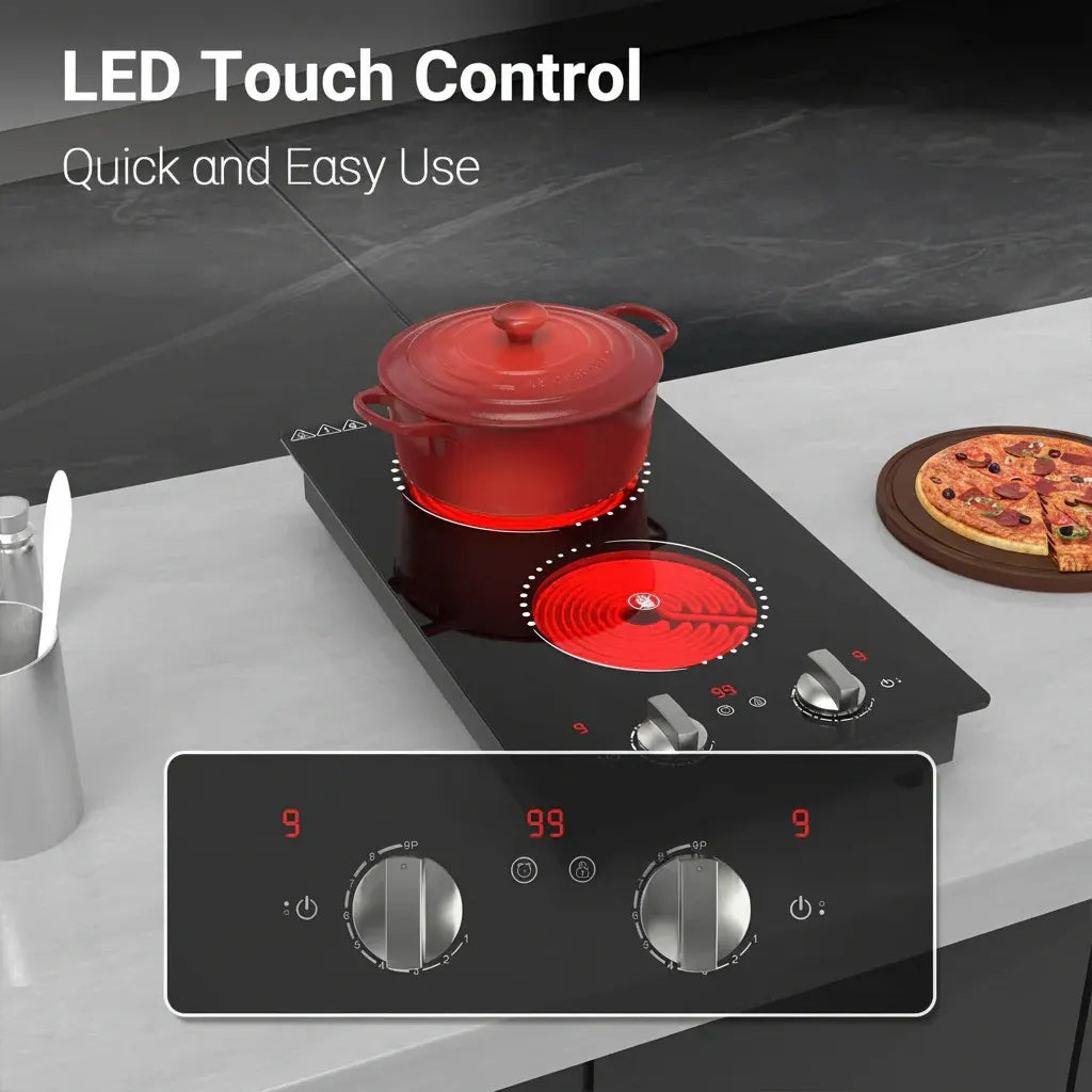 Portable Dual Burner Electric Cooktop with Knob Control
