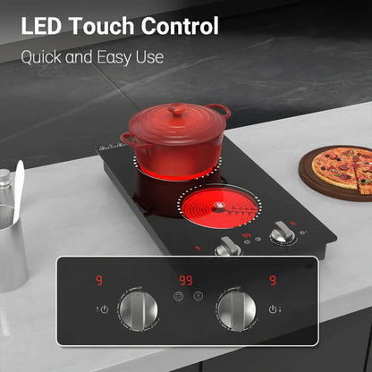 Portable Dual Burner Electric Cooktop with Knob Control