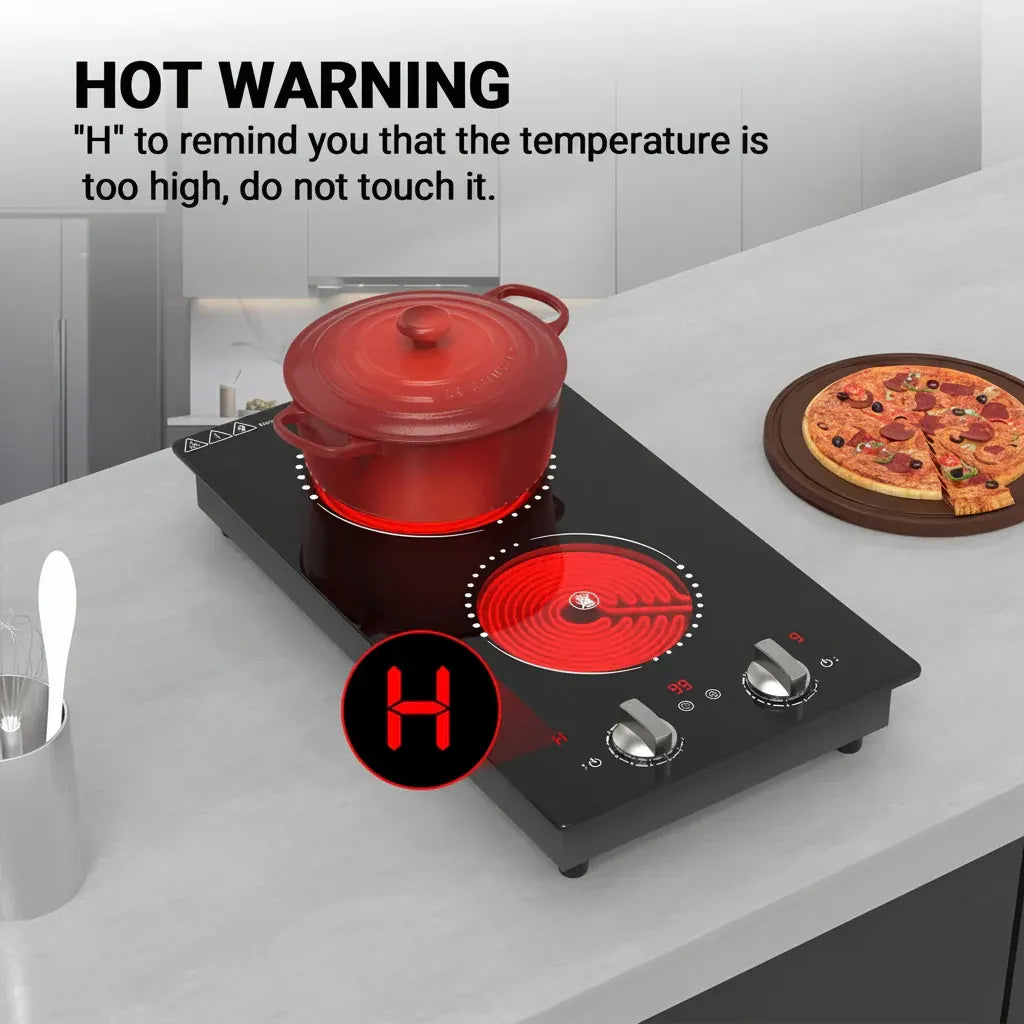 Portable Dual Burner Electric Cooktop with Knob Control