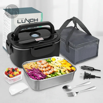 Portable Electric Heated Lunch Box Stainless Steel Food Container