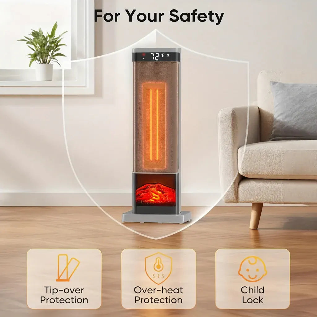 Portable Electric Space Heater with Remote-Controlled Warm Air Blower