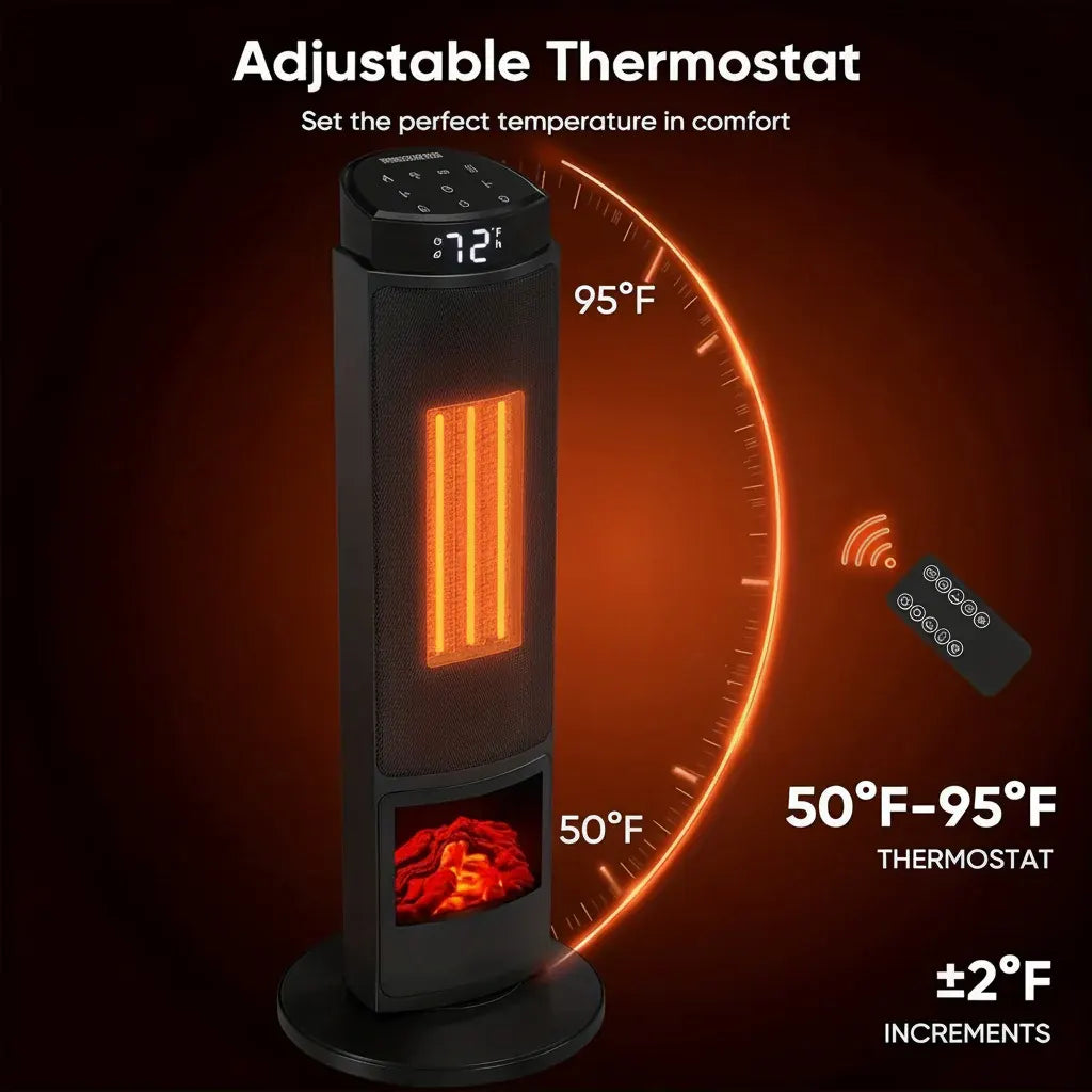 Portable Electric Space Heater with Remote-Controlled Warm Air Blower
