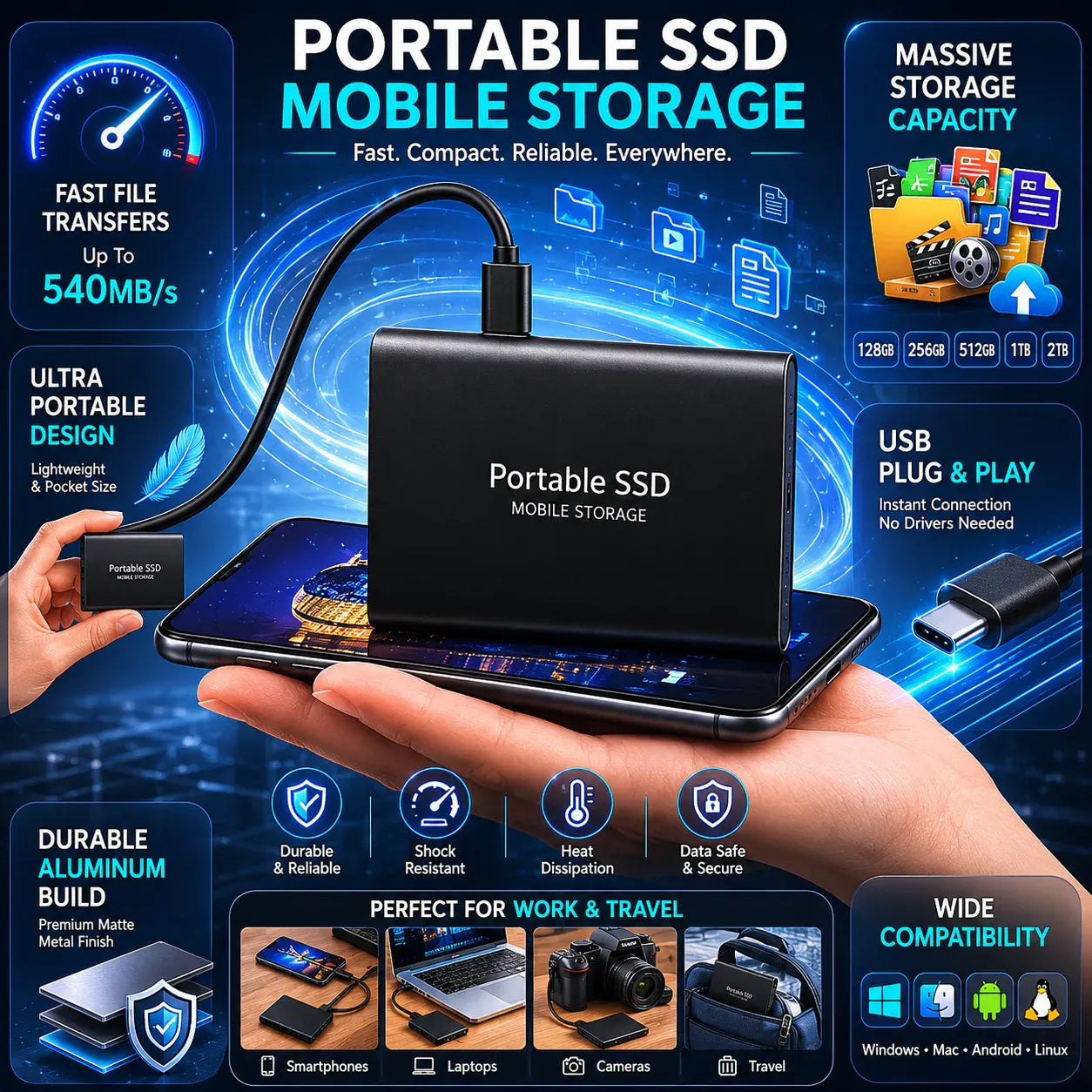 Portable External SSD USB Mobile Storage Drive