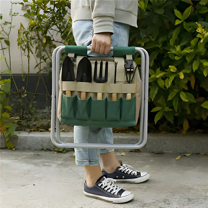 Portable Folding Garden Seat with Tool Set Storage