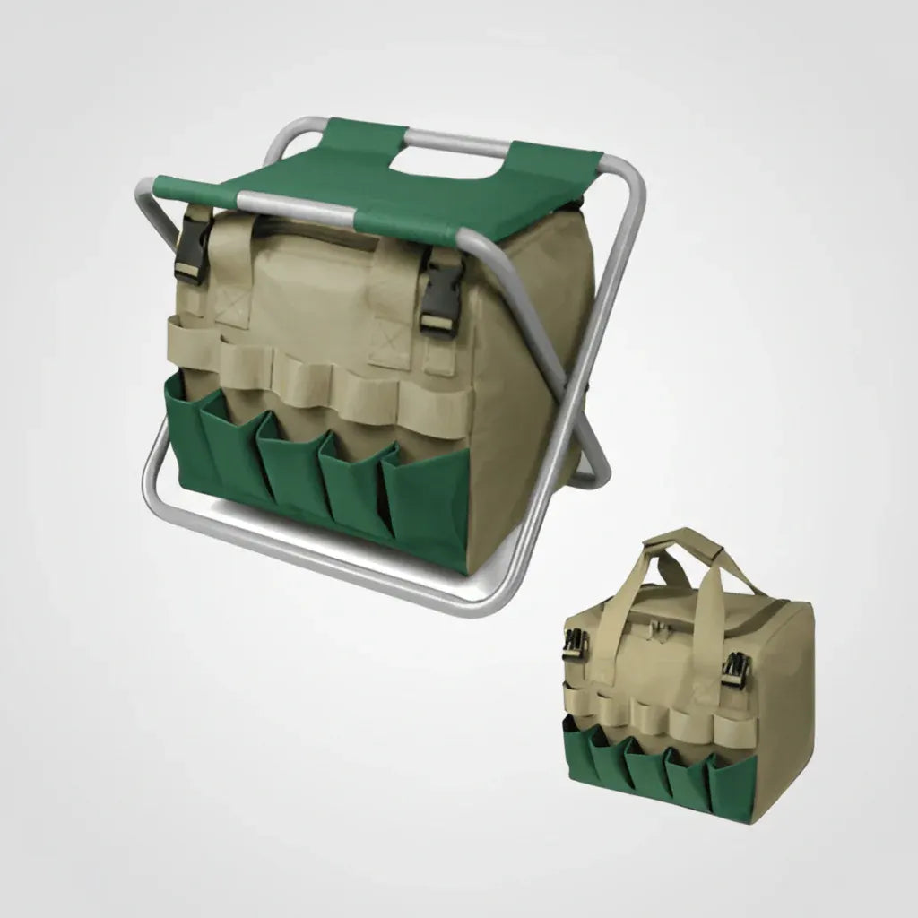 Portable Folding Garden Seat with Tool Set Storage