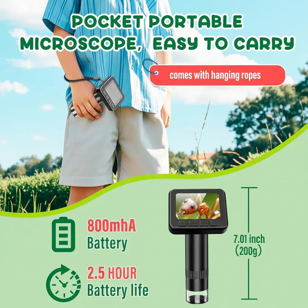 Portable HD Digital Microscope with Screen for Kids Science Learning Camera
