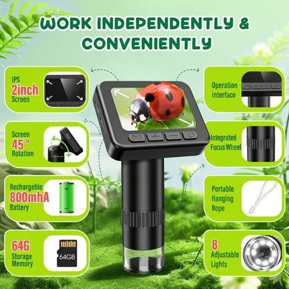 Portable HD Digital Microscope with Screen for Kids Science Learning Camera