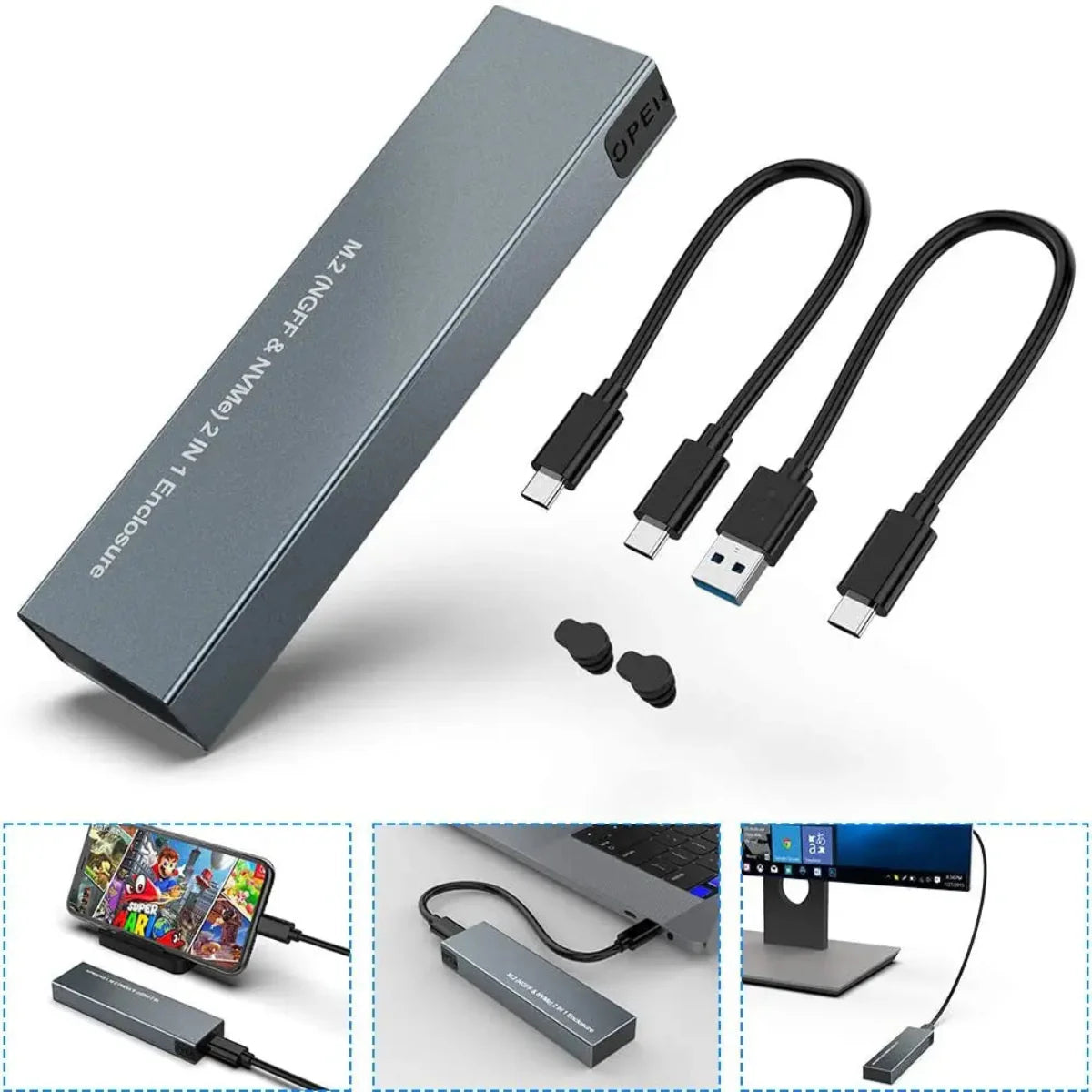 Portable NVMe/SATA SSD Enclosure - USB C External Storage Case