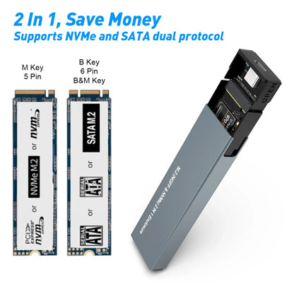 Portable NVMe/SATA SSD Enclosure - USB C External Storage Case