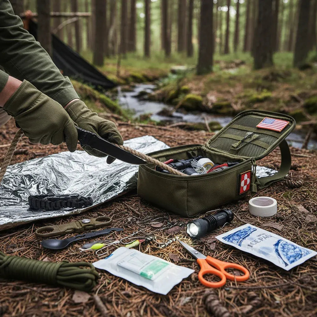 Portable Outdoor First Aid Kit with Survival Gear and Compact Backpack