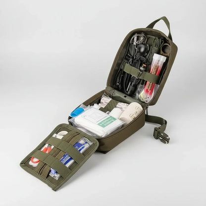 Portable Outdoor First Aid Kit with Survival Gear and Compact Backpack