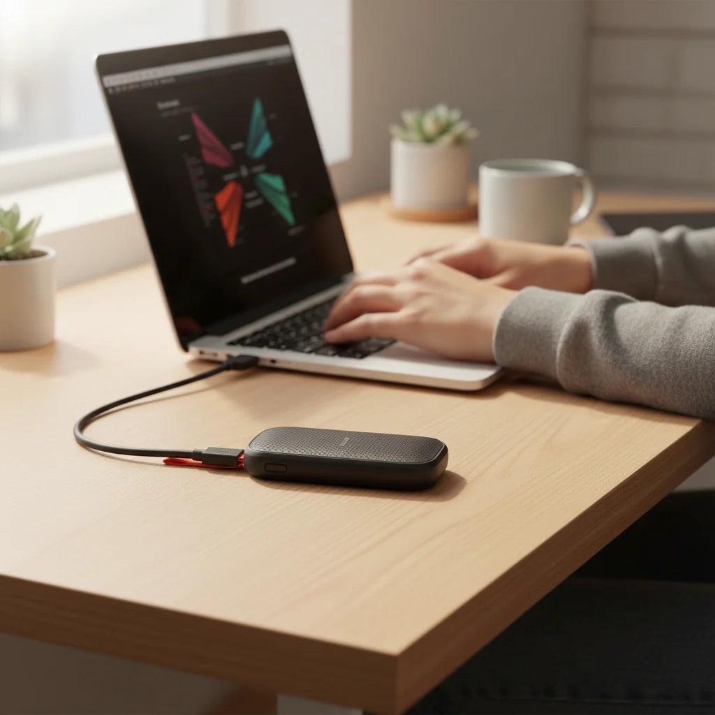 Portable SSD External Hard Drive with Fast-Charging Power Bank Battery