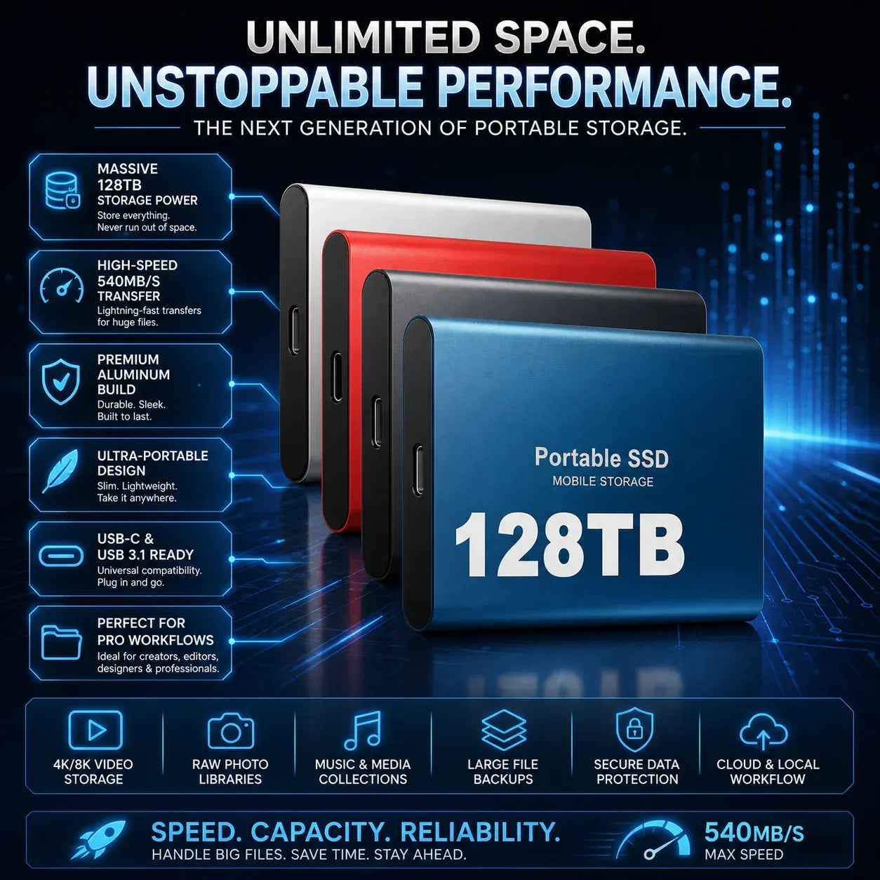 Portable USB External SSD Storage Drive