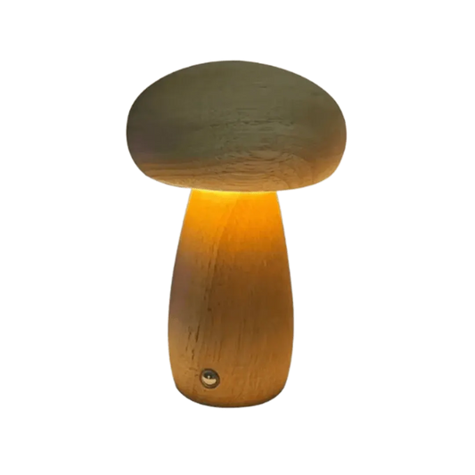 Portobello Mushroom Wood Night Light - Rechargeable Natural Table Lamp