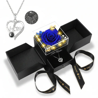 Preserved Eternal Rose Gift Box with LED Light Love Pendant Necklace