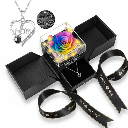 Preserved Eternal Rose Gift Box with LED Light Love Pendant Necklace