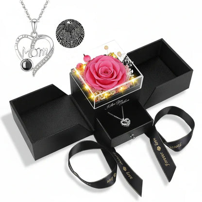 Preserved Eternal Rose Gift Box with LED Light Love Pendant Necklace