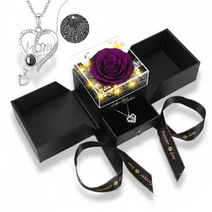 Preserved Eternal Rose Gift Box with LED Light Love Pendant Necklace