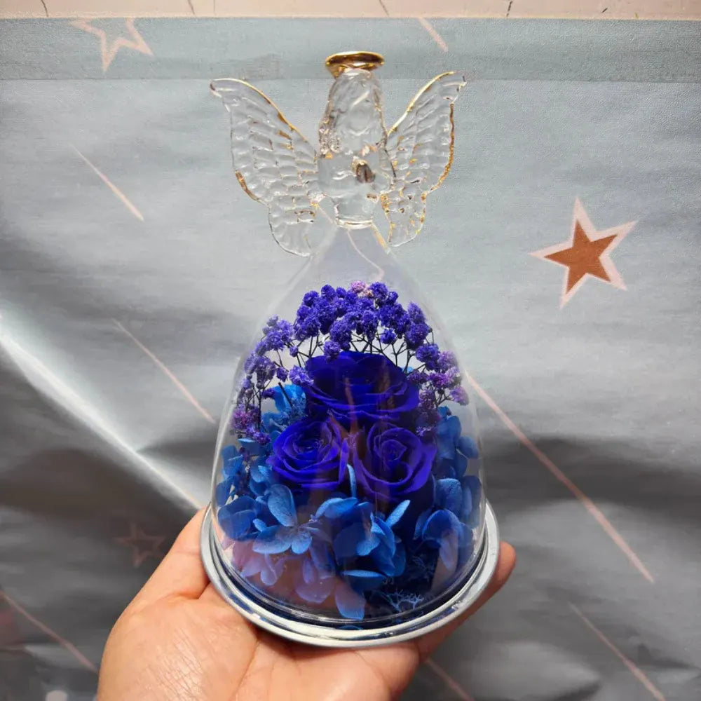 Preserved Rose Angel Light Glass Dome Flower Gift Display