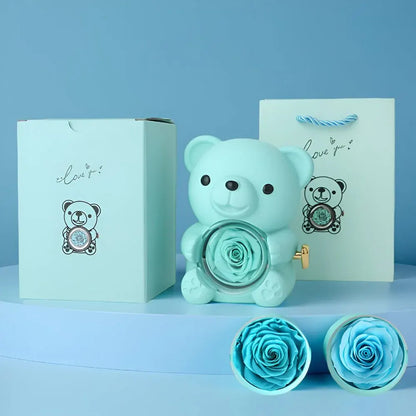Preserved Rose Teddy Bear Jewelry Gift Box Display