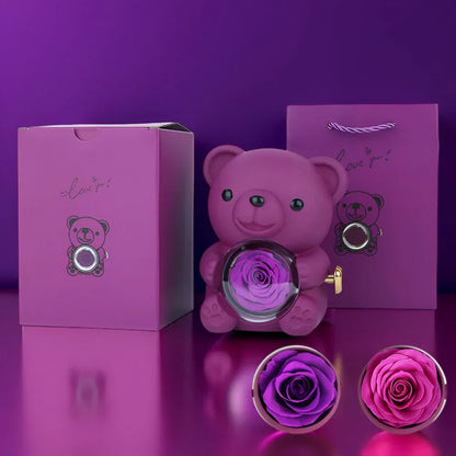 Preserved Rose Teddy Bear Jewelry Gift Box Display