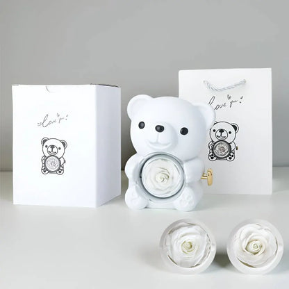 Preserved Rose Teddy Bear Jewelry Gift Box Display