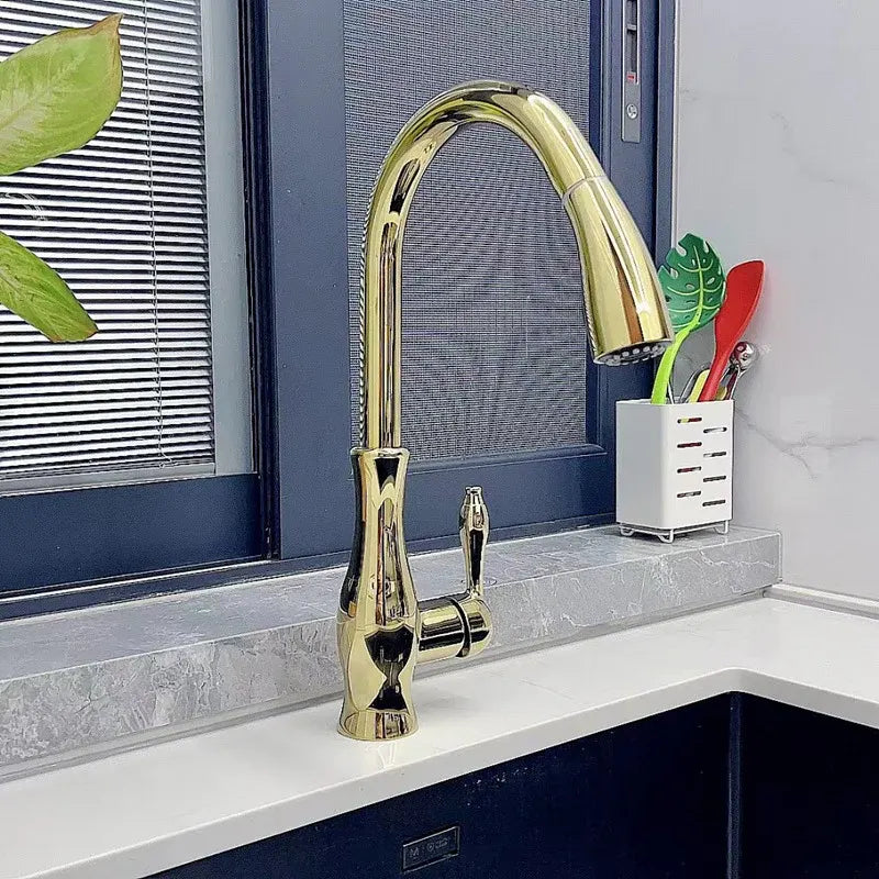 Pull-Out Metal Kitchen Sink Faucet with Modern Design